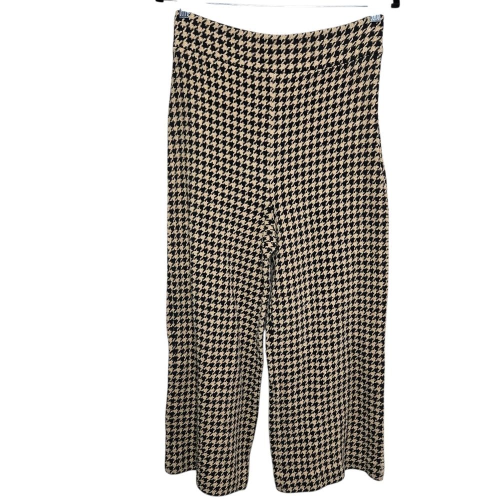 Zara Black and Tan Houndstooth Wide Leg Pants